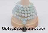 GMN1192 Hand-knotted 8mm, 10mm sea blue banded agate 108 beads mala necklaces with charm