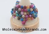 GMN1199 Hand-knotted 8mm, 10mm colorfull banded agate 108 beads mala necklaces with charm