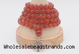 GMN1201 Hand-knotted 8mm, 10mm red agate 108 beads mala necklaces with charm