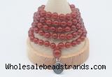 GMN1202 Hand-knotted 8mm, 10mm red agate 108 beads mala necklaces with charm