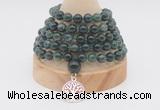 GMN1205 Hand-knotted 8mm, 10mm moss agate 108 beads mala necklaces with charm