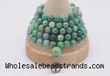 GMN1210 Hand-knotted 8mm, 10mm grass agate 108 beads mala necklaces with charm