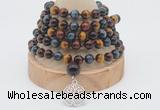 GMN1225 Hand-knotted 8mm, 10mm colorfull tiger eye 108 beads mala necklaces with charm