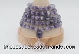 GMN1237 Hand-knotted 8mm, 10mm dogtooth amethyst 108 beads mala necklaces with charm