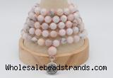 GMN1251 Hand-knotted 8mm, 10mm natural pink opal 108 beads mala necklaces with charm