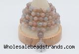 GMN1253 Hand-knotted 8mm, 10mm moonstone 108 beads mala necklaces with charm