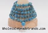 GMN1259 Hand-knotted 8mm, 10mm apatite 108 beads mala necklaces with charm