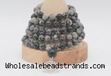 GMN1265 Hand-knotted 8mm, 10mm black water jasper 108 beads mala necklaces with charm