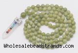 GMN1434 Hand-knotted 8mm, 10mm China jade 108 beads mala necklace with pendant