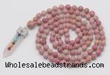 GMN1440 Hand-knotted 8mm, 10mm pink wooden jasper 108 beads mala necklace with pendant