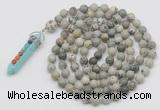 GMN1448 Hand-knotted 8mm, 10mm artistic jasper 108 beads mala necklace with pendant