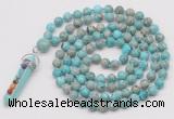 GMN1450 Hand-knotted 8mm, 10mm sea sediment jasper 108 beads mala necklace with pendant