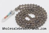 GMN1456 Hand-knotted 8mm, 10mm smoky quartz 108 beads mala necklace with pendant