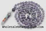 GMN1459 Hand-knotted 8mm, 10mm dogtooth amethyst 108 beads mala necklace with pendant