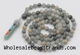 GMN1460 Hand-knotted 8mm, 10mm seaweed quartz 108 beads mala necklace with pendant