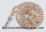 GMN1465 Hand-knotted 8mm, 10mm sunstone 108 beads mala necklace with pendant