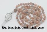 GMN1466 Hand-knotted 8mm, 10mm moonstone 108 beads mala necklace with pendant