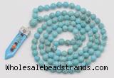 GMN1482 Hand-knotted 8mm, 10mm white howlite 108 beads mala necklace with pendant