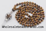 GMN1488 Hand-knotted 8mm, 10mm yellow tiger eye 108 beads mala necklace with pendant