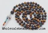 GMN1492 Hand-knotted 8mm, 10mm colorfull tiger eye 108 beads mala necklace with pendant