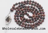 GMN1498 Hand-knotted 8mm, 10mm red tiger eye 108 beads mala necklace with pendant