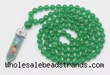 GMN1505 Hand-knotted 8mm candy jade 108 beads mala necklace with pendant