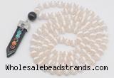 GMN1513 Hand-knotted 8mm, 10mm faceted Tibetan agate 108 beads mala necklace with pendant