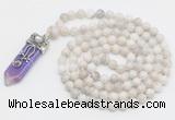 GMN1520 Hand-knotted 8mm, 10mm white crazy agate 108 beads mala necklace with pendant