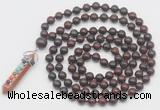 GMN1533 Hand-knotted 8mm, 10mm brecciated jasper 108 beads mala necklace with pendant