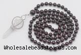 GMN1542 Hand-knotted 8mm, 10mm garnet 108 beads mala necklace with pendant