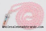 GMN1544 Hand-knotted 8mm, 10mm rose quartz 108 beads mala necklace with pendant