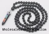 GMN1561 Knotted 8mm, 10mm black obsidian 108 beads mala necklace with pendant