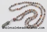 GMN1603 Hand-knotted 6mm Botswana agate 108 beads mala necklace with pendant