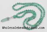 GMN1605 Hand-knotted 6mm peafowl agate 108 beads mala necklace with pendant