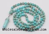 GMN1614 Hand-knotted 6mm sea sediment jasper 108 beads mala necklace with pendant