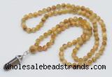 GMN1616 Hand-knotted 6mm golden tiger eye 108 beads mala necklace with pendant