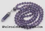 GMN1622 Hand-knotted 6mm amethyst 108 beads mala necklace with pendant