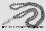 GMN1630 Hand-knotted 6mm eagle eye jasper 108 beads mala necklace with pendant