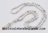 GMN1638 Hand-knotted 6mm white howlite 108 beads mala necklace with pendant