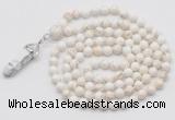 GMN1639 Hand-knotted 6mm white howlite 108 beads mala necklace with pendant