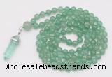 GMN1642 Hand-knotted 6mm green aventurine 108 beads mala necklaces with pendant