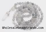 GMN1646 Hand-knotted 6mm cloudy quartz 108 beads mala necklaces with pendant