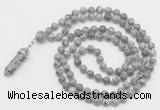 GMN1652 Hand-knotted 6mm grey picture jasper 108 beads mala necklaces with pendant