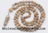 GMN1653 Hand-knotted 6mm picture jasper 108 beads mala necklaces with pendant