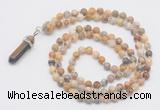 GMN1661 Hand-knotted 6mm yellow crazy lace agate 108 beads mala necklaces with pendant