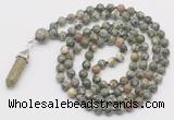 GMN1665 Hand-knotted 6mm rhyolite 108 beads mala necklaces with pendant