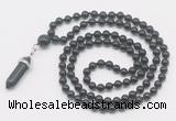 GMN1671 Hand-knotted 6mm black onyx 108 beads mala necklaces with pendant