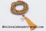 GMN1776 Knotted 8mm, 10mm wooden jasper 108 beads mala necklace with tassel & charm