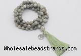 GMN1778 Knotted 8mm, 10mm artistic jasper 108 beads mala necklace with tassel & charm