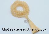 GMN1785 Knotted 8mm, 10mm honey jade 108 beads mala necklace with tassel & charm